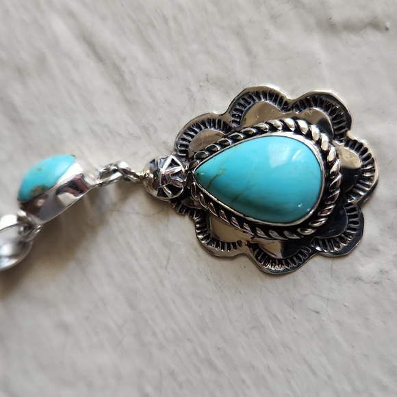 Gorgeous NWOT Native American Navajo Turquoise Double Stone Pendant 💙 - Picture 4 of 11